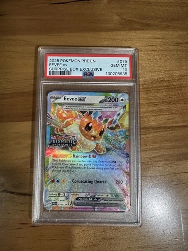 Eevee ex 075/131 - Pokemon Prismatic Evolutions Stamp Surprise Box - PSA 10 GEM