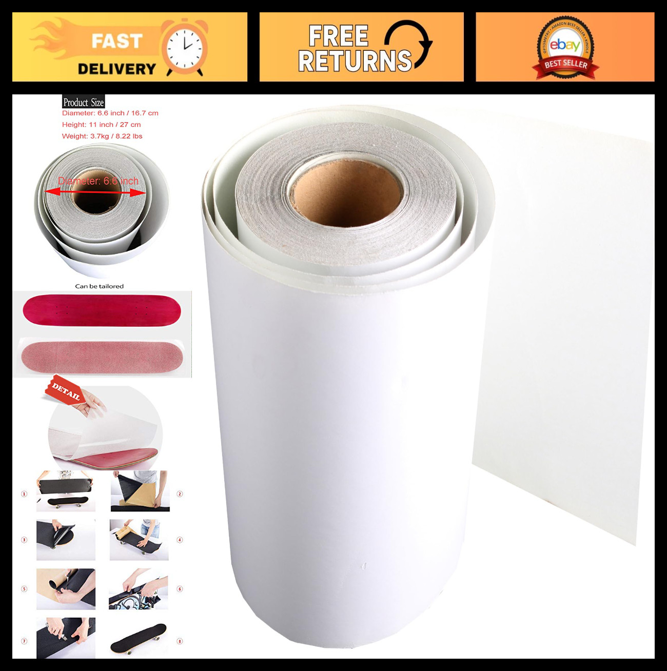 11" x 60' Clear Grip Tape - Anti-Slip, Bubble-Free, Waterpro