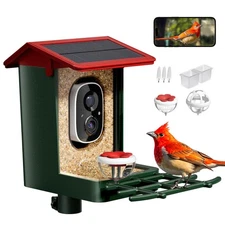 Smart Bird Feeder with Camera Solar Powered, 2K HD Video, AI Bird Species Ide...