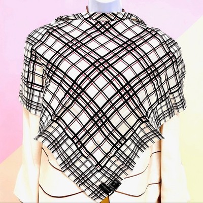 New Tag Men/Women Burberry Bandana /MiniScarf 23'' Silk Cotton Ivery Blk(9