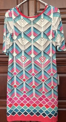 Eliza J Dress Multicolored Geometric Print Jersey Shift Dress Woman s 6 NWT