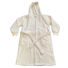 Pottery Barn Women  s S Sherpa Robe Belted Long Sleeve Hooded Cozy Ivory