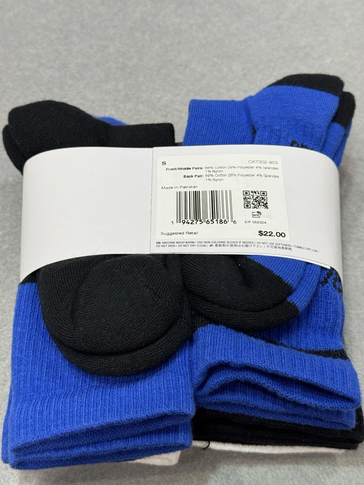 Paquete de 6 calcetines Nike Everyday Dri-FIT para mujer 4-6 jóvenes 3 años-5 años azul negro blanco Foto 4 de 4