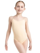 Capezio Nude CAMISOLE LEOTARD W/ Clear Adjustable Straps - Girls LARGE NWT 3532C