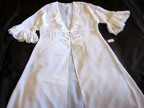 Long Chiffon Robe Dressing Gown Sheer White Frilly One Size Negligee NEW - Picture 2 of 11