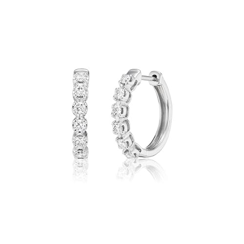 Lab Grown Diamond Huggie Hoop Earrings for Women I 10k White Gold 0.50 Carats