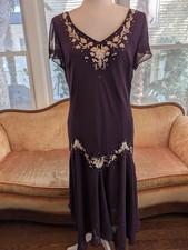 Vintage Plum Chiffon Dress Size 14 Embellished Whimsigoth Fairycore READ