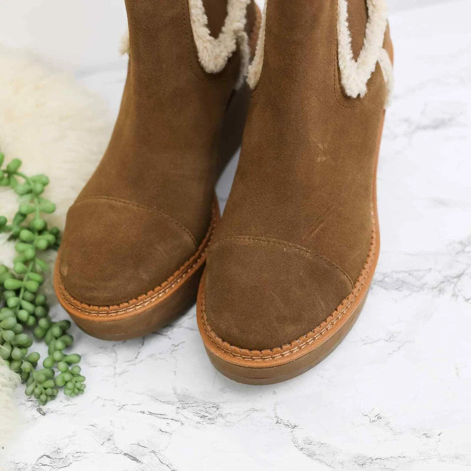 Bota plataforma Sam Edelman Reagan couro camurça marrom falso shearling cunha 10 feminina - Imagem 3 de 4