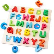 Wooden Alphabet Puzzle - ABC Letters Sorting Board, Montessori Educational Toy f