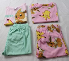 Pokemon Girl's 4 Piece Short Sleeve Long Bottoms Pajama Set EJ3 Multi Size 5