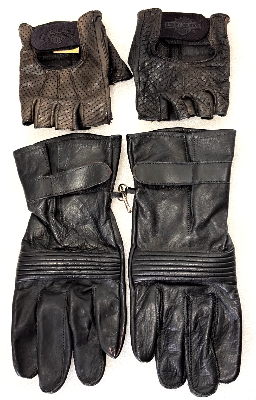 Harley-Davidson Women's Fingerless Leather Motorcycle Gloves Black + Full Gloves