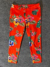 Old Navy Pixie Pant Womens 8 Red Floral Mid-Rise Slim Ankle Stretch Cotton