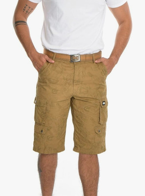 Ecko Unltd Cargo Shorts Men's 34 Floral Khaki with Belt and Metal Rhino Buckle