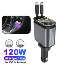 Usb C Car Charger With Dual Retractable Type-c Cables Fast Charging Starry Light