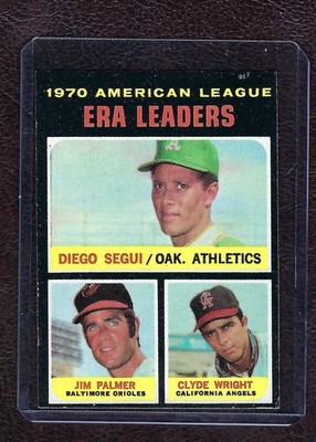 1971 Topps Baseball Card #67 AL ERA Leaders, Segui, Palmer, Wright, EX-MT!