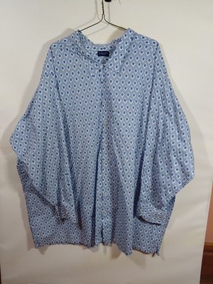 Proper Cloth Diamond Pattern Long Sleeve Button Down Blue Men's Shirt 6XL