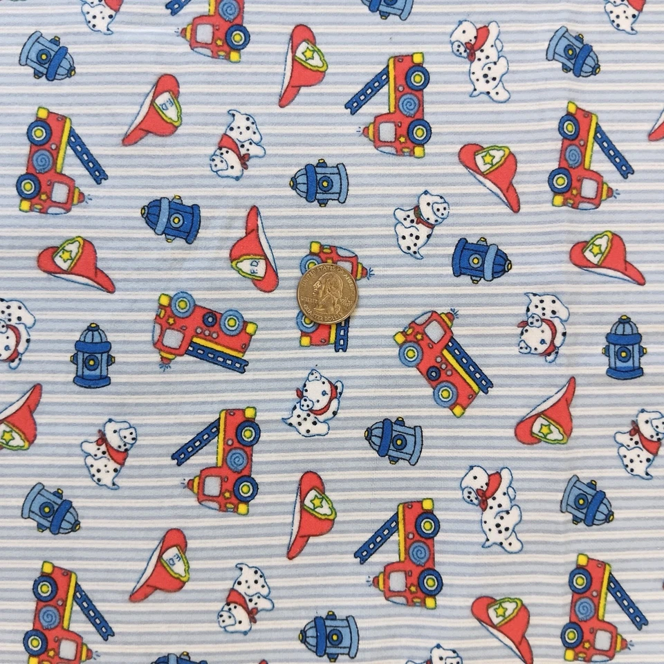 Baum Textile Mills Blue Stripe Firetruck Cotton Flannel Fabric 1yd-13" x 45" - Image 3 of 4