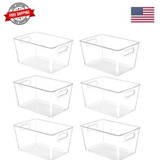 6 Pack Clear Storage Bins, Pantry Organizer Bins with Handle, Large  BPA-fre...