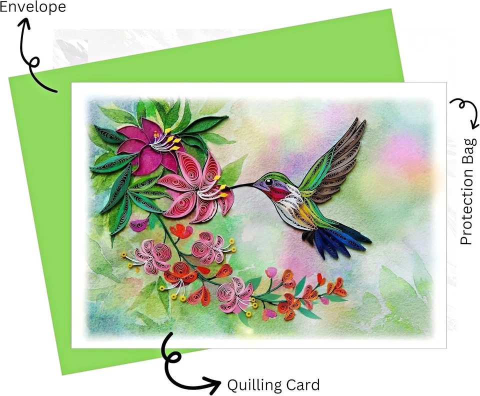 Handmade Hummingbird Quilling Card – 3D Paper Quilled Greeting Card - Image 3 of 4