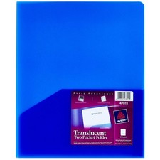 Two Pocket Folder Water Resistant 20 Sheets Blue Avery 47811 Translucent Holds