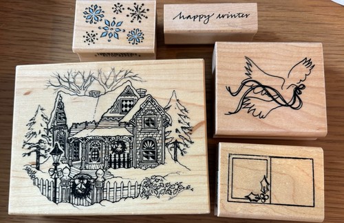 PSX RUBBER STAMP K-347 Victorian WINTER farmhouse HOME Dove Snow Saying New/used