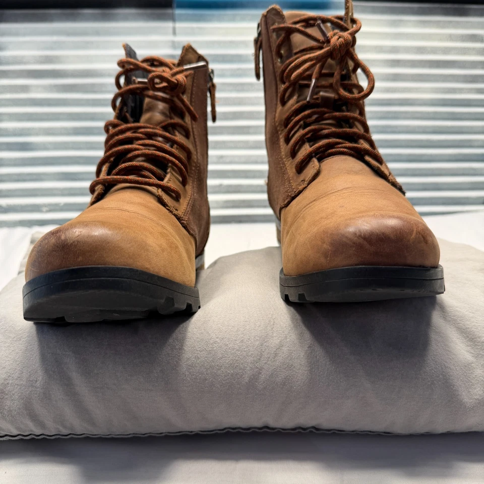 Sorel The Emelie Short Lace Boot Womens 10 Velvet Tan Leather Suede Lace Up Zip - Image 2 of 4