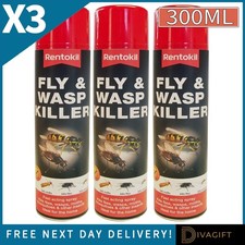 3 x RENTOKIL FLY WASP KILLER AEROSOL SPRAY 300ML FOR WASPS FLIES FLYING INSECTS