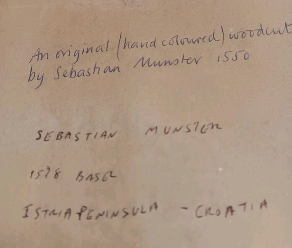 Hand Colored Woodcut Istria Peninsula Croatia Map 1550 By Sebastian Munster - Image 3 of 4