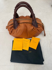 FENDI Spy Small Bag Orange Brown Nappa Leather Woven Handle With Dust Bag Japan