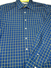 Paul Fredrick Mens Button Front Long Sleeve Navy Tan Plaid Shirt 16 1/2 35