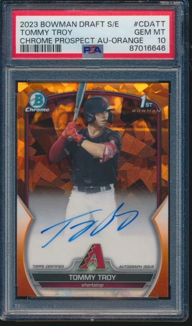 PSA 10 TOMMY TROY AUTO 2023 Bowman Chrome SAPPHIRE ORANGE REFRACTOR /25 GEM MINT
