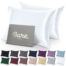 Bare Home Poly Satin Pillowcases with Zipper Closure - 2 Pack