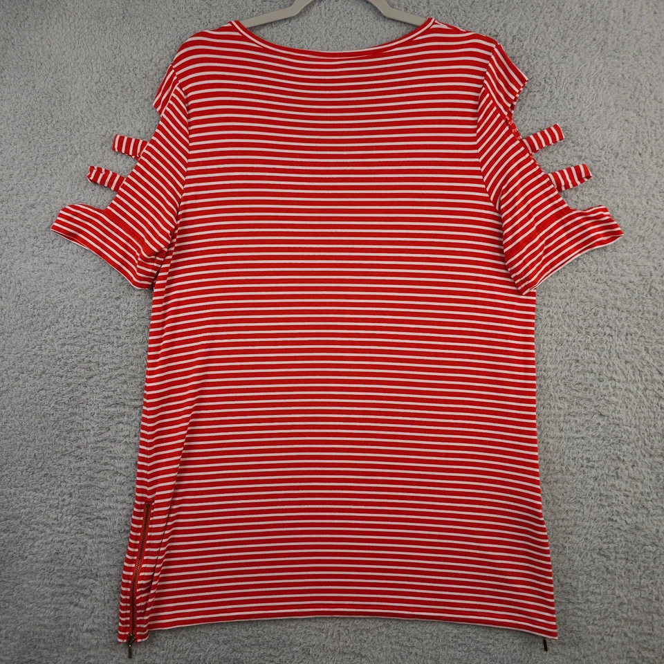 Zenergy Chicos 束腰上衣女式 2 US L 橙色红色条纹绑带袖侧拉链 — 第 2/4 张图片