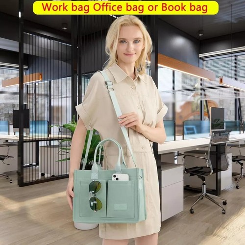 Large Canvas Tote Bag for Women,Womens Laptop Work Book Bags Crossbody Purse Han - 第 3/8 張圖片