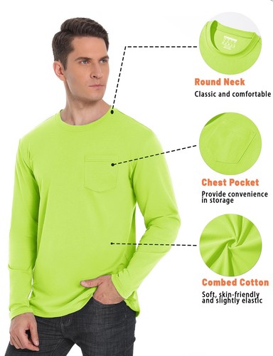 Men's Casual Cotton Shirts Long Sleeve Crewneck Quick Dry Sport Plain T-Shirts - Picture 119 of 162