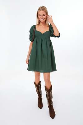 Hyacinth House by Tuckernuck Emerald Green Puff Sleeve Sasha Mini Dress sz  M | eBay