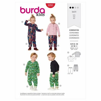 Burda Kinder 9293 Passender Nähen Muster Alter 1Mth - 3Yrs Fähigkeit: Einfach - Bild 1 von 4