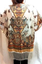 Chiffon Cardigan Poncho Cover Up Beige Brown Blue Orange Top Blouse Beach Fringe