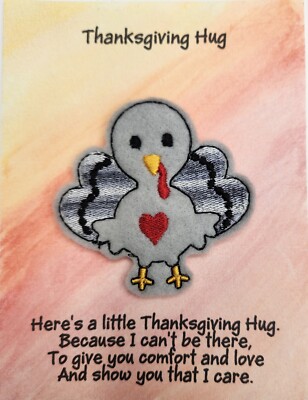 Thanksgiving Hug Cards with Turkey Token with Red Heart Two Verses