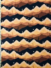 Desert Landscape Dear Stella Fabric Cacti moon mountains orange black brown tan