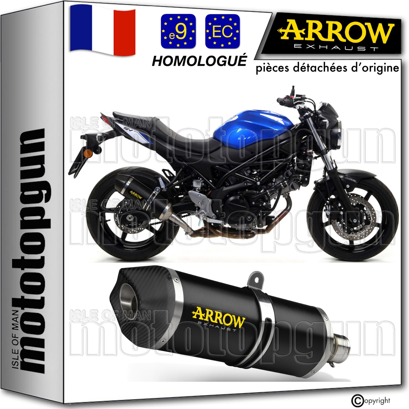 Pot echappement Arrow C Race-Tech noir homologue pour moto Suzuki SV 650 2018