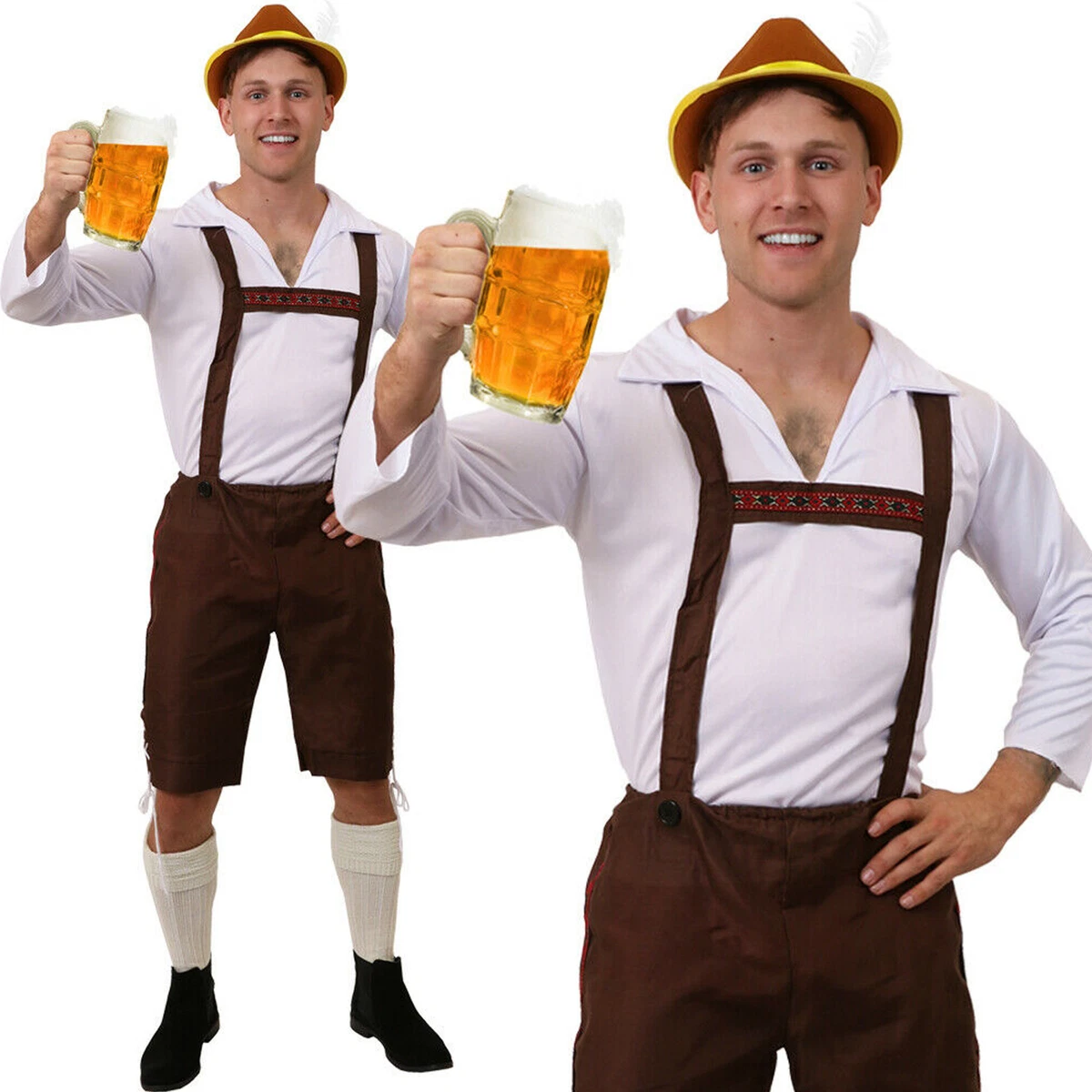 Men's Lederhosen Oktoberfest Costume – Bavarian German Beer Festival Outfit With Hat