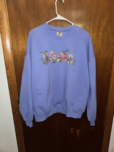 Suéter De Colección Jerzees Para Mujer Azul Estampado Colibrí Talla 2X Grandmacore - Imagen 1 de 6