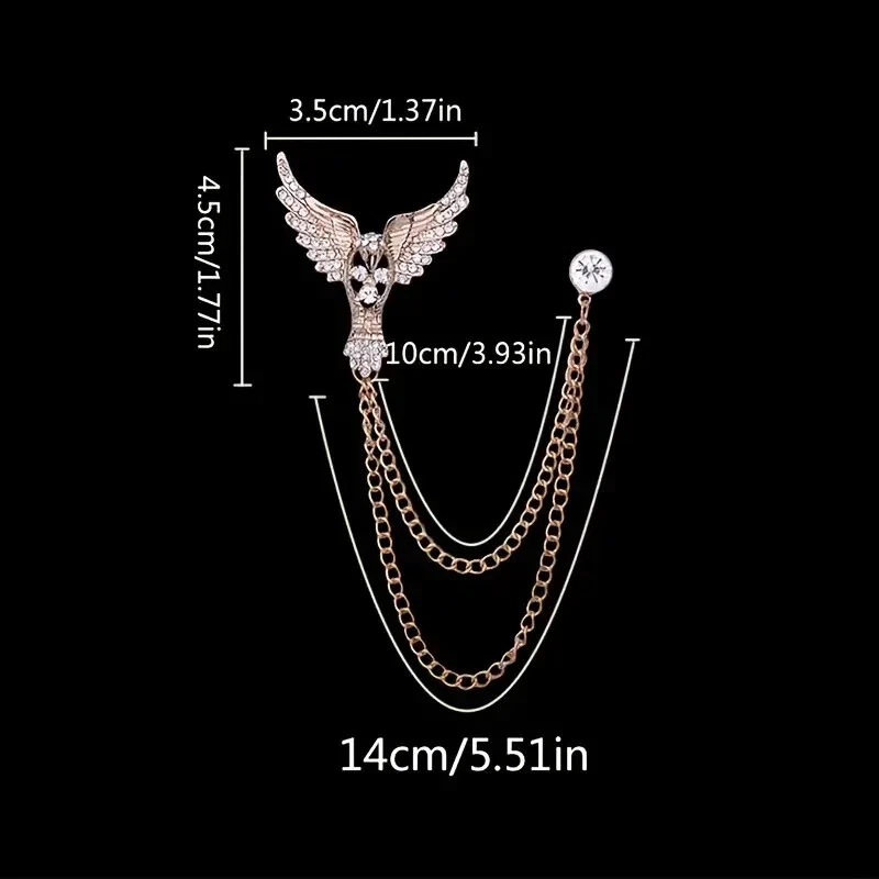 Men's Wedding Brooch Majestic Eagle Wings Chain Tassel Pass Moissanite Silver - Image 4 of 4