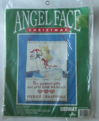Bernat Angel Face Holiday Greetings Card Holder Counted Cross Stitch Kit NOS