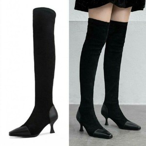 black suede kitten heel knee high boots
