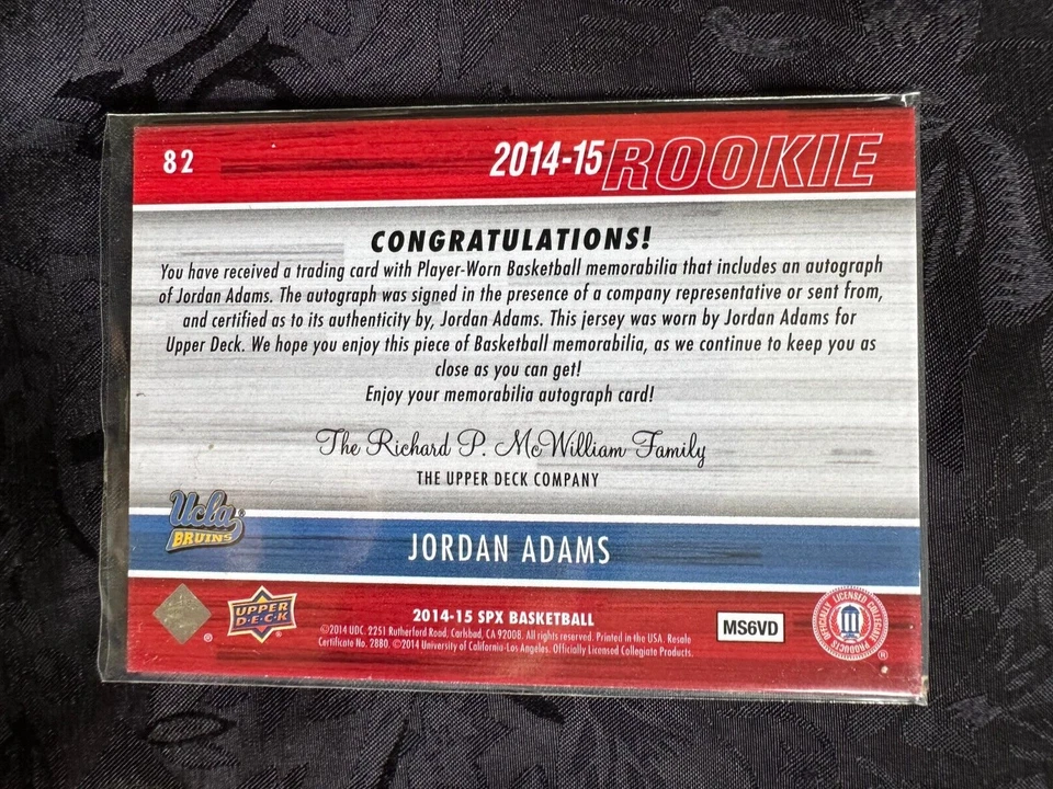 2014 SPX UCLA Bruins Jordan Adams Rookie Jersey Autograph Card - Image 2 of 2
