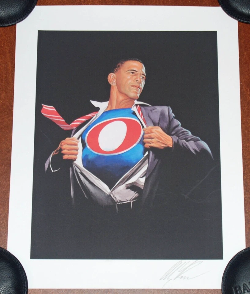 Pôster de quadrinhos assinado por Alex Ross com impressão artística Time For A Change Barack Obama Superman - Imagem 2 de 3