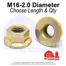 M16-2.0 Class 10 Hex Flange Nuts Zinc Yellow Coarse Thread (Pick Quantity)