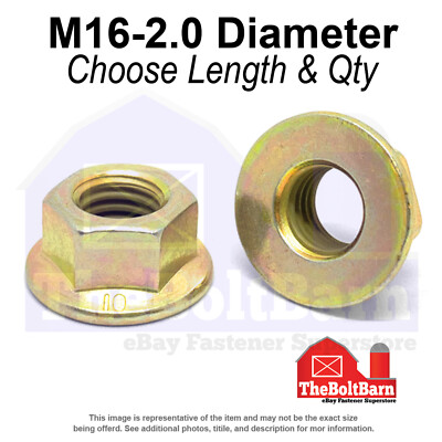 M16-2.0 Class 10 Hex Flange Nuts Zinc Yellow Coarse Thread (Pick Quantity)